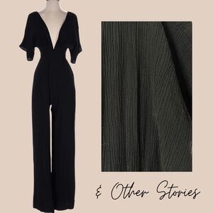 & Other Stories Black Crinkle Jumpsuit – Tie Back, Size XS, Excellent Condition